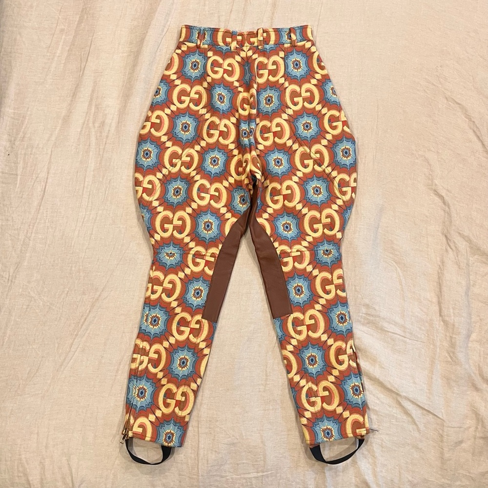 $2950 Gucci Psychedelic GG Logo With Leather Detail Trousers - Picture 4 of 15